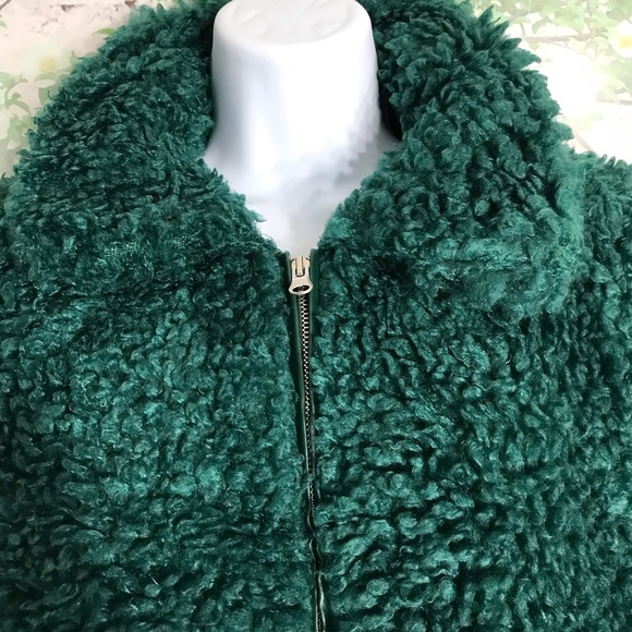 Teal Green Soft Faux Fur Teddy Crop Jacket - Picture 6 of 9